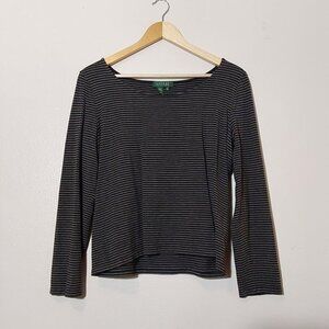 Lauren Ralph Lauren Classic Boatneck Gray & Black Stripe Long-Sleeve Top - XL